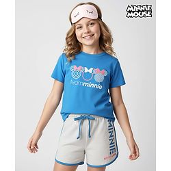 Pine Kids Disney Single Jersey Knit Half Sleeves Shorts Night Suit with Minnie Mouse Graphics - Blue