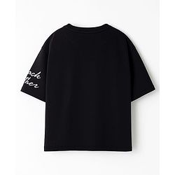 Pine Kids Marvel Terry Knit Oversized Drop Shoulder Half Sleeves T-Shirt with Black Panther Graphic - Black