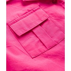 Pine Kids Cotton Sleeves Knit Half Sleeves Solid Color Shirt Style Top and Pant Set with Belt - Dark Pink