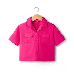 Pine Kids Cotton Sleeves Knit Half Sleeves Solid Color Shirt Style Top and Pant Set with Belt - Dark Pink