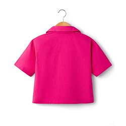 Pine Kids Cotton Sleeves Knit Half Sleeves Solid Color Shirt Style Top and Pant Set with Belt - Dark Pink
