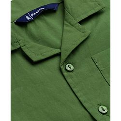 Pine Kids Cotton Woven Half Sleeves Solid Colour Top & Trouser Pant Set - Green