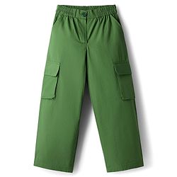 Pine Kids Cotton Woven Half Sleeves Solid Colour Top & Trouser Pant Set - Green