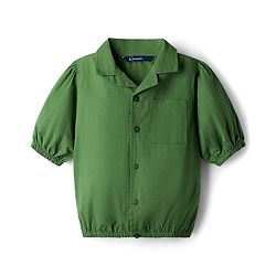 Pine Kids Cotton Woven Half Sleeves Solid Colour Top & Trouser Pant Set - Green