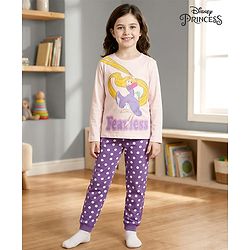 Pine Kids Disney Single Jersey Knit Full Sleeves Night Suit with Disney Princess Rapunzel Graphics - Lavender & White