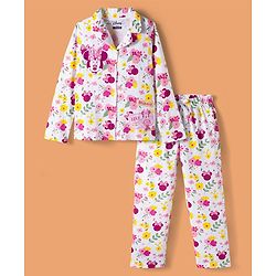 Pine Kids Disney Single Jersey Knit Full Sleeves Co-ords Night Suit With Minnie Mouse Print - White