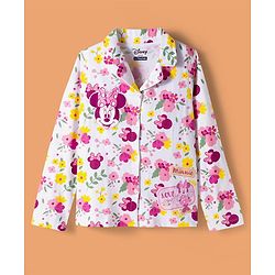 Pine Kids Disney Single Jersey Knit Full Sleeves Co-ords Night Suit With Minnie Mouse Print - White
