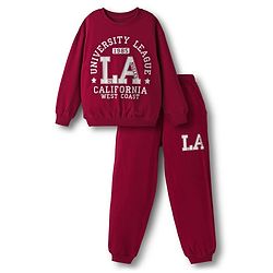 Pine Kids Looper Knit Full Sleeves Winter Wear Suit Set with California University League Print - Scarlet Smile Maroon