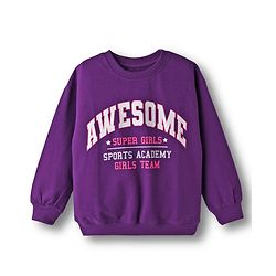 Pine Kids Looper Knit Full Sleeves Winter Wear Sweatshirt & Lounge Pant Set With Text Print - Purple