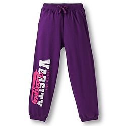Pine Kids Looper Knit Full Sleeves Winter Wear Sweatshirt & Lounge Pant Set With Text Print - Purple