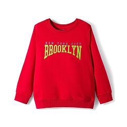 Pine Kids Looper Knit Full Sleeves Winter Wear Sweatshirt & Joggers Set with Brooklyn Text Print - Red