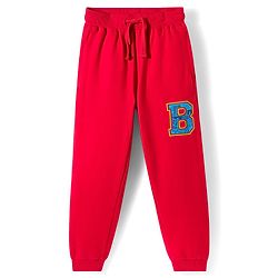 Pine Kids Looper Knit Full Sleeves Winter Wear Sweatshirt & Joggers Set with Brooklyn Text Print - Red