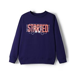 Pine Kids Looper Knit Full Sleeves Winter Wear Sweatshirt & Lounge Pant Set With Text Print - Navy Blue
