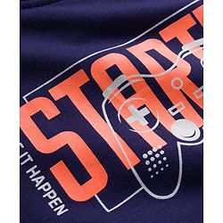 Pine Kids Looper Knit Full Sleeves Winter Wear Sweatshirt & Lounge Pant Set With Text Print - Navy Blue