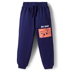 Pine Kids Looper Knit Full Sleeves Winter Wear Sweatshirt & Lounge Pant Set With Text Print - Navy Blue