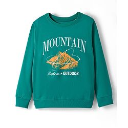 Pine Kids Looper Knit Full Sleeves Winter Wear T-Shirt & Lounge Pant Set With Text Print - Dark Green