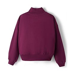 Pine Kids Looper Knit Full Sleeves High Neck Winter Wear Suit Set With Bonjour Text Print - Wine