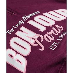 Pine Kids Looper Knit Full Sleeves High Neck Winter Wear Suit Set With Bonjour Text Print - Wine