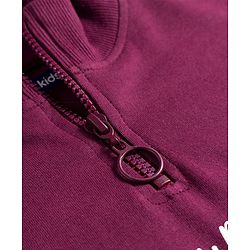 Pine Kids Looper Knit Full Sleeves High Neck Winter Wear Suit Set With Bonjour Text Print - Wine