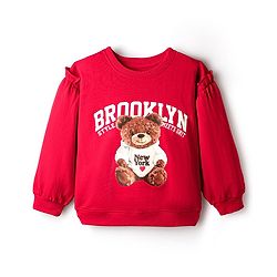 Pine Kids Looper Knit Full Sleeves Winter Wear Sweatshirt & Lounge Pant Set With Teddy Bear Print - Maroon & Black
