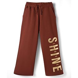 Pine Kids Looper Knit Full Sleeves Hooded Winter Wear Suit With Shine Text Print - Brown