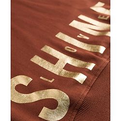 Pine Kids Looper Knit Full Sleeves Hooded Winter Wear Suit With Shine Text Print - Brown
