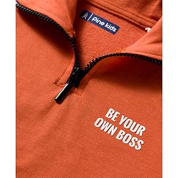 Pine Kids Looper Knit Full Sleeves Winter Wear T-Shirt & Lounge Pant Set With Text Print - Dark Orange