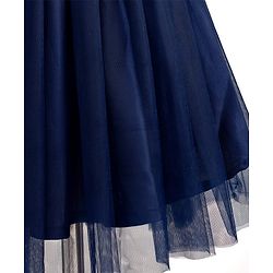 Pine Kids Woven Cap Sleeves Party Gown With Bow Applique & Sequin Detailing - Navy Blue