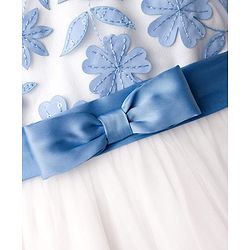Pine Kids Woven Half Sleeves Party Dress with Floral Embroidery & Bow Applique - White