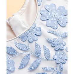 Pine Kids Woven Half Sleeves Party Dress with Floral Embroidery & Bow Applique - White