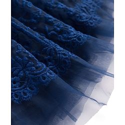 Pine Kids Woven Full Sleeves Party Dress With Floral Embroidery - Navy Blue