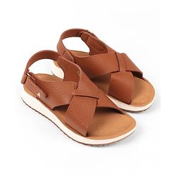 Pine Kids Velcro Closure Solid Colour Mojaris -   Tan