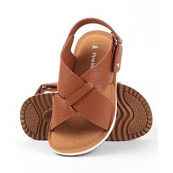 Pine Kids Velcro Closure Solid Colour Mojaris -   Tan