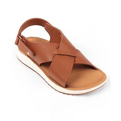 Pine Kids Velcro Closure Solid Colour Mojaris -   Tan