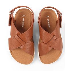 Pine Kids Velcro Closure Solid Colour Mojaris -   Tan