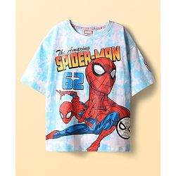 Pine Kids Marvel Single Jersey Knit Half Sleeves Drop Shoulder T-Shirt & Short Set with Spider-Man Graphics - Blue