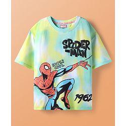 Pine Kids Marvel Single Jersey Knit Half Sleeves Drop Shoulder Tie & Dye T-Shirt & Shorts Set with Spider Man Graphics - Multicolor