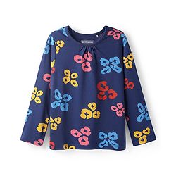 Pine Kids Cotton Knit Full Sleeves Co-ords Night Suit with Floral Print - Navy Blue