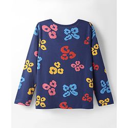 Pine Kids Cotton Knit Full Sleeves Co-ords Night Suit with Floral Print - Navy Blue