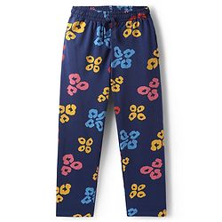 Pine Kids Cotton Knit Full Sleeves Co-ords Night Suit with Floral Print - Navy Blue
