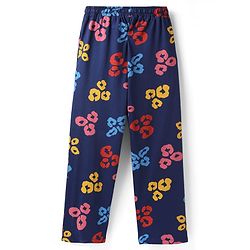 Pine Kids Cotton Knit Full Sleeves Co-ords Night Suit with Floral Print - Navy Blue