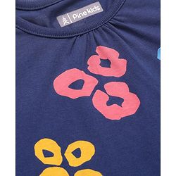 Pine Kids Cotton Knit Full Sleeves Co-ords Night Suit with Floral Print - Navy Blue