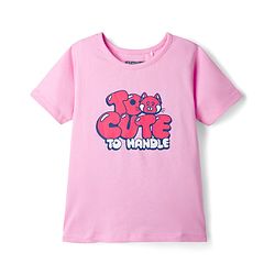 Pine Kids Cotton Knit Half Sleeves Capri Night Suit With Text Print - Pink & Blue