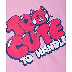 Pine Kids Cotton Knit Half Sleeves Capri Night Suit With Text Print - Pink & Blue