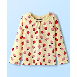 Pine Kids Cotton Knit Full Sleeves Co-ords Night Suit with Strawberry Print - Yellow