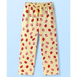 Pine Kids Cotton Knit Full Sleeves Co-ords Night Suit with Strawberry Print - Yellow