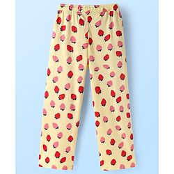 Pine Kids Cotton Knit Full Sleeves Co-ords Night Suit with Strawberry Print - Yellow