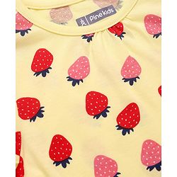 Pine Kids Cotton Knit Full Sleeves Co-ords Night Suit with Strawberry Print - Yellow
