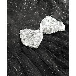 Pine Kids Woven Half Sleeves Shimmered Party Dress With Sequinned Bow Applique - Black