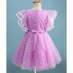 Pine Kids Woven Flutter Sleeves Party Dress With Glitter Star Print - Lilac
